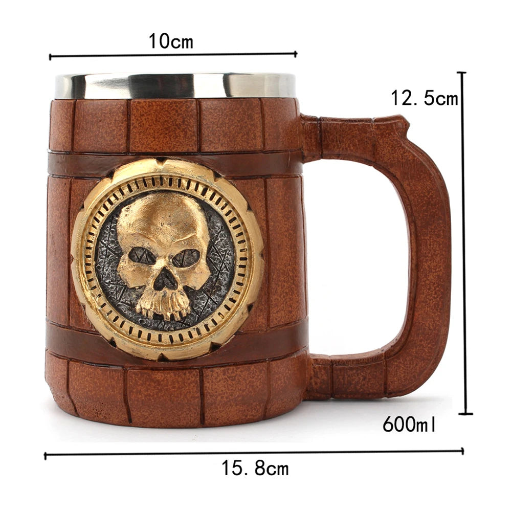 Beer Mug Stainless Steel Skull Mug Double Wall Drinking Mug Metal Insulated Gothic Design Coffee Beer Tankard Mug Halloween Gift