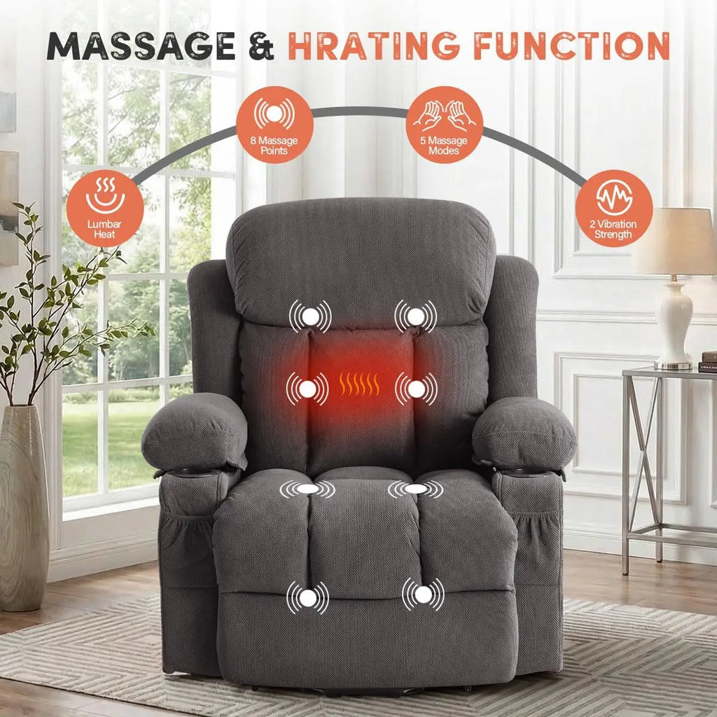 Power Lift Recliner Chair with Massage & Heat for Elderly, Electric Recliner Single Sofa Cup Holders USB