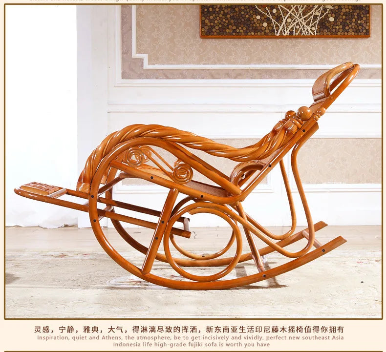 Rocking recliner adult rattan rocking chair elderly rocking chair balcony living room real natural rattan