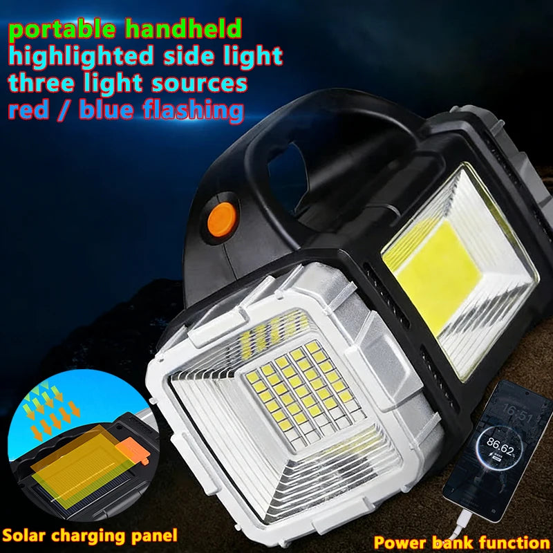 Multifunctional portable Solar handheld lamp side light waterproof multiple lighting mode high power rechargeable LED flashlight