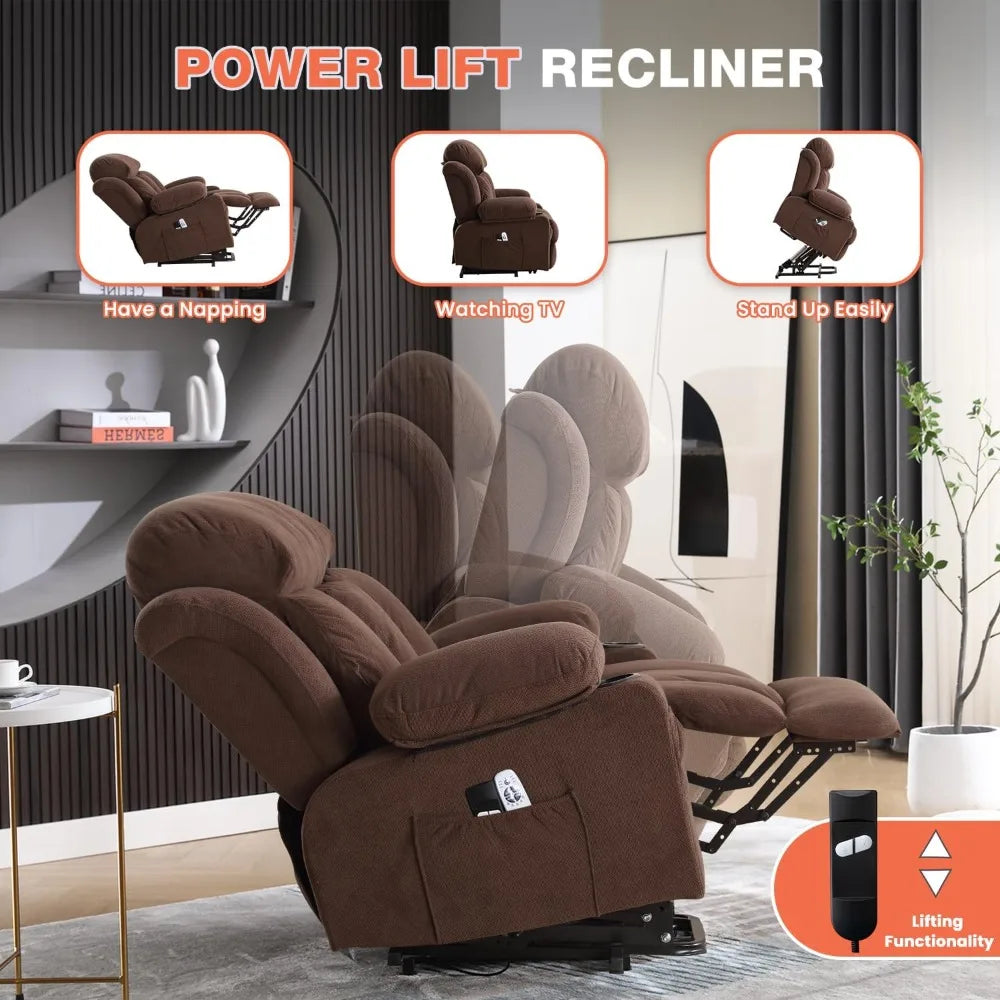 Power Lift Recliner Chair for Elderly with Massage and Heat, Electric Recliner with USB Port and Cup Holders