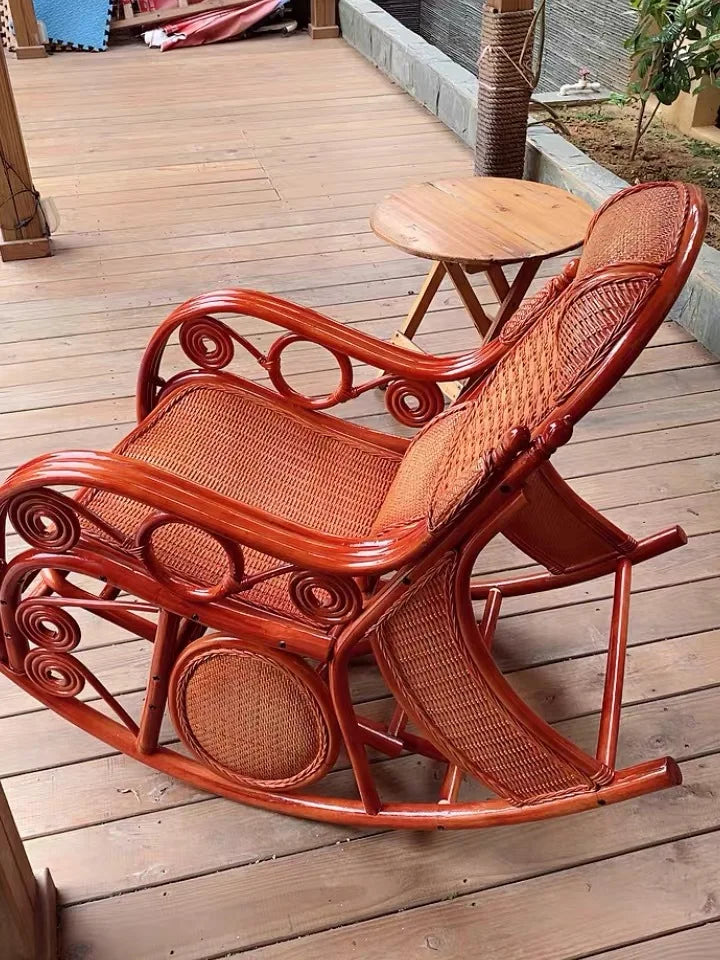 CZ Rocking Chair Hanging Basket Natural Real Rattan Plant Woven Relaxing Leisure Recliner