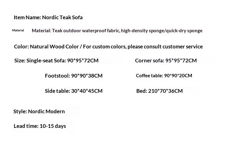 Nordic Solid Wood Outdoor Sofa Set, Luxury Waterproof Sunproof Patio Furniture, Balcony and Garden Leisure Recliner for Villa