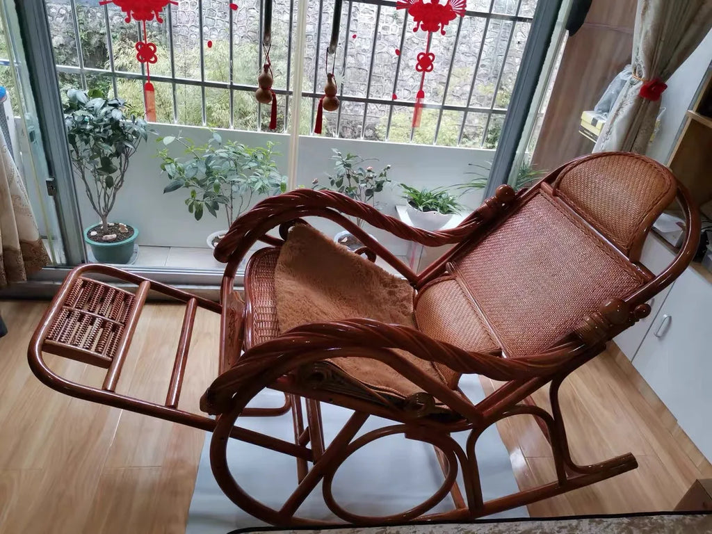 CZ Rocking Chair Hanging Basket Natural Real Rattan Plant Woven Relaxing Leisure Recliner