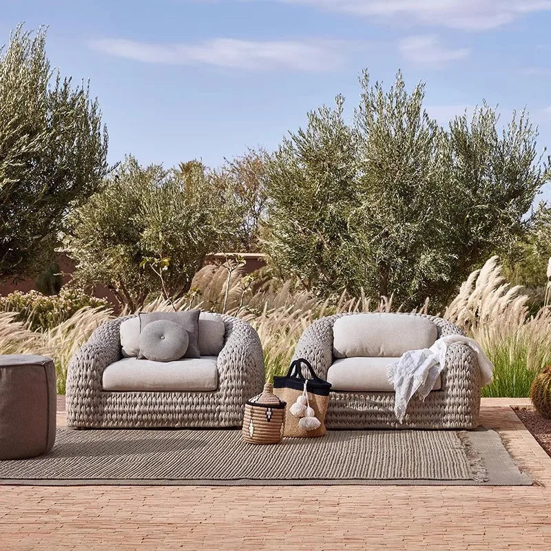 HYS Outdoor Rattan Sofa Combination Villa Courtyard Hotel Model Room Living Room Outdoor Homestay Leisure Rattan Chair