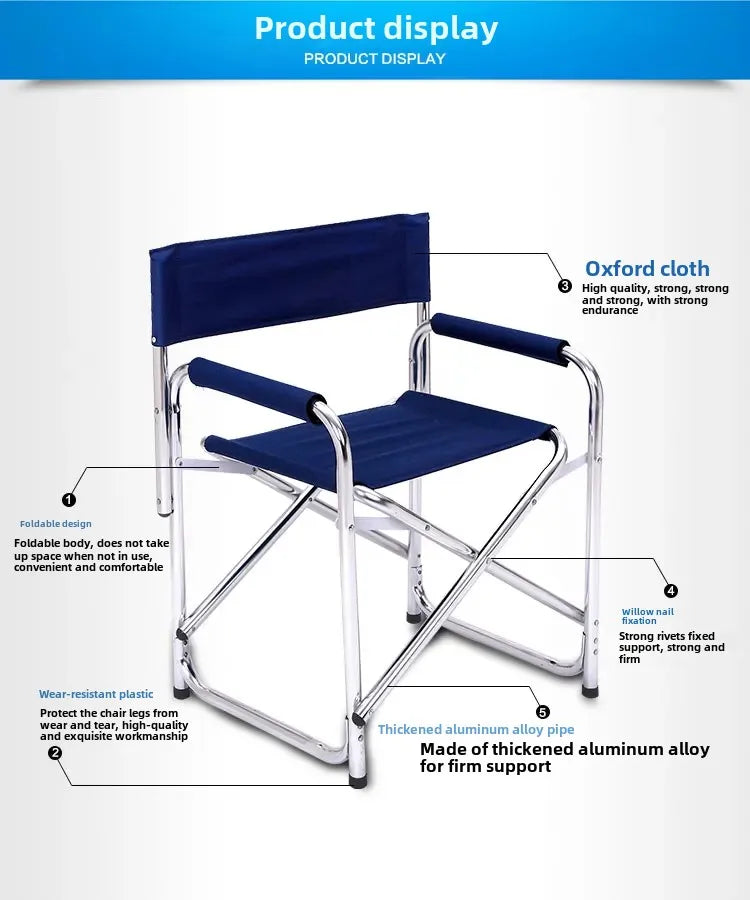 Aluminum Alloy Director’s Chair with Side Table, Portable Folding Fishing Stool, Relaxing Laptop Desk, Outdoor Picnic Gear