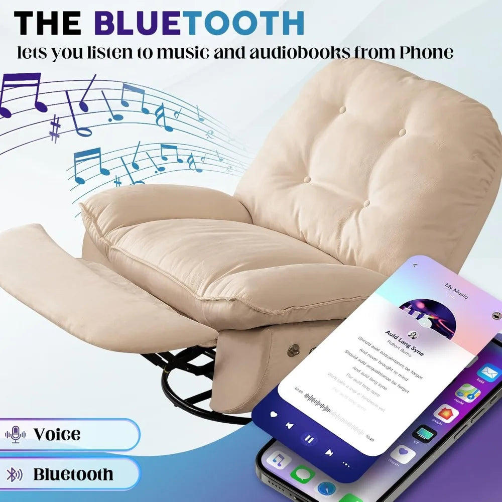 Smart Voice Control Electric Reclining Sofa Living Room Adults Modern Swivel Rocker Glider Chairs for，Oversized Recliner Chair