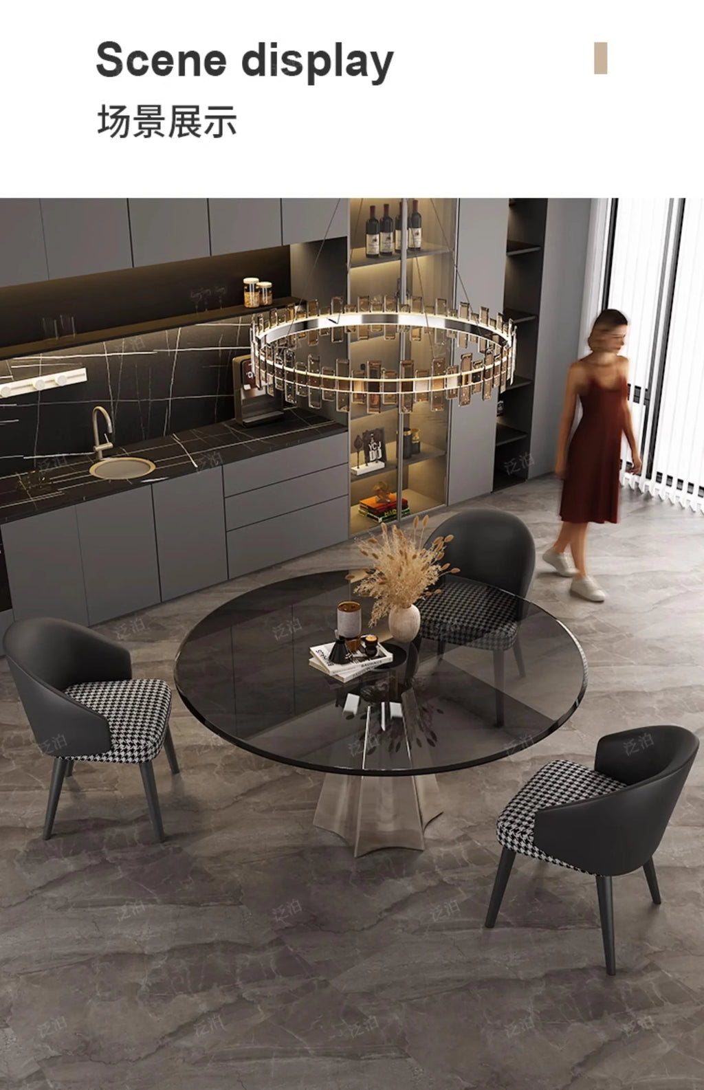 YJ Tempered glass negotiation table Light luxury household small apartment dining table Modern simple round stainless steel