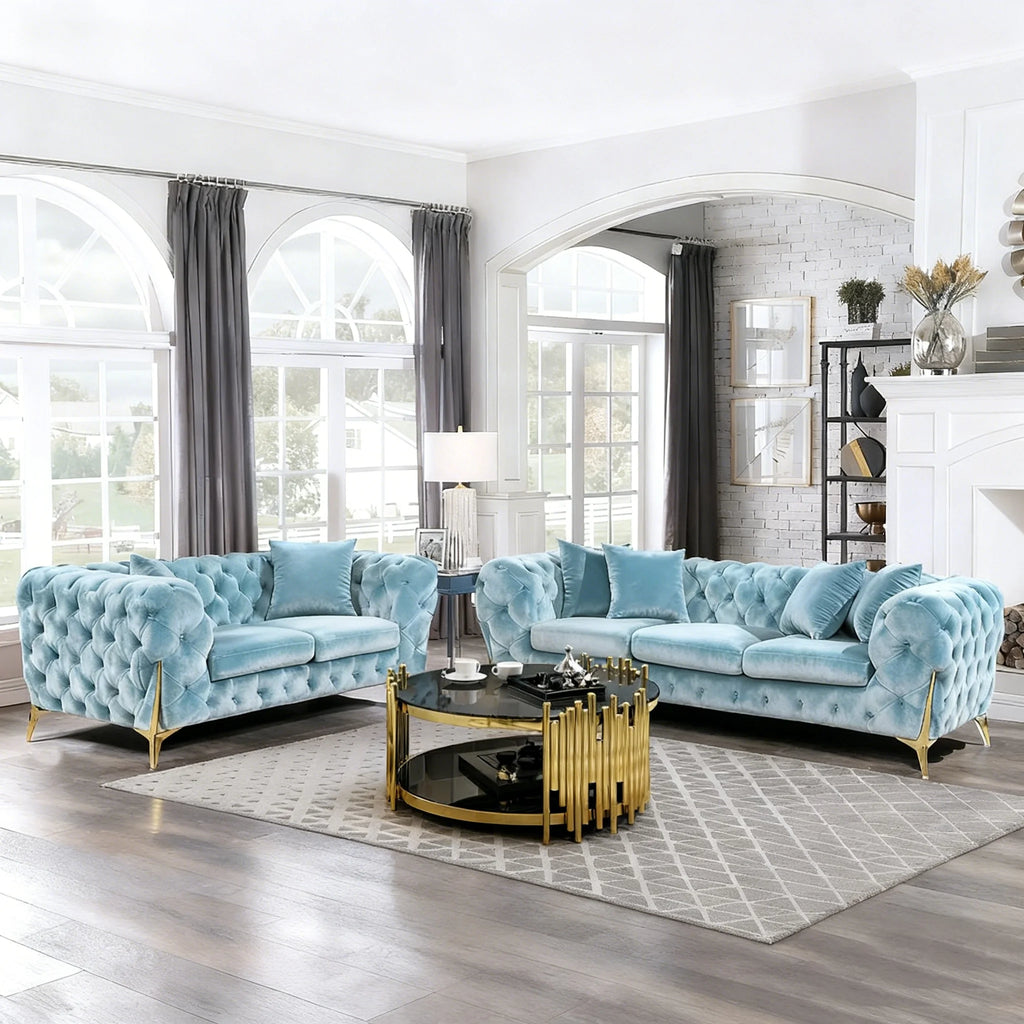 Modern Nordic Simple Velvet Sofa Suitable 2 3 Seater Sofa Set Elegant  Gold Stainless Steel Base Sofa Couch Set for Living Room