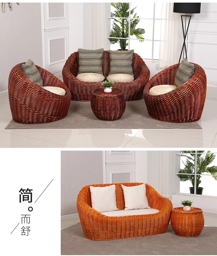 Rattan Wicker Sofa Chair for Indoor Outdoor Use Tatami Balcony Bedroom Living Room Decor Casual Single Double Triple Seating