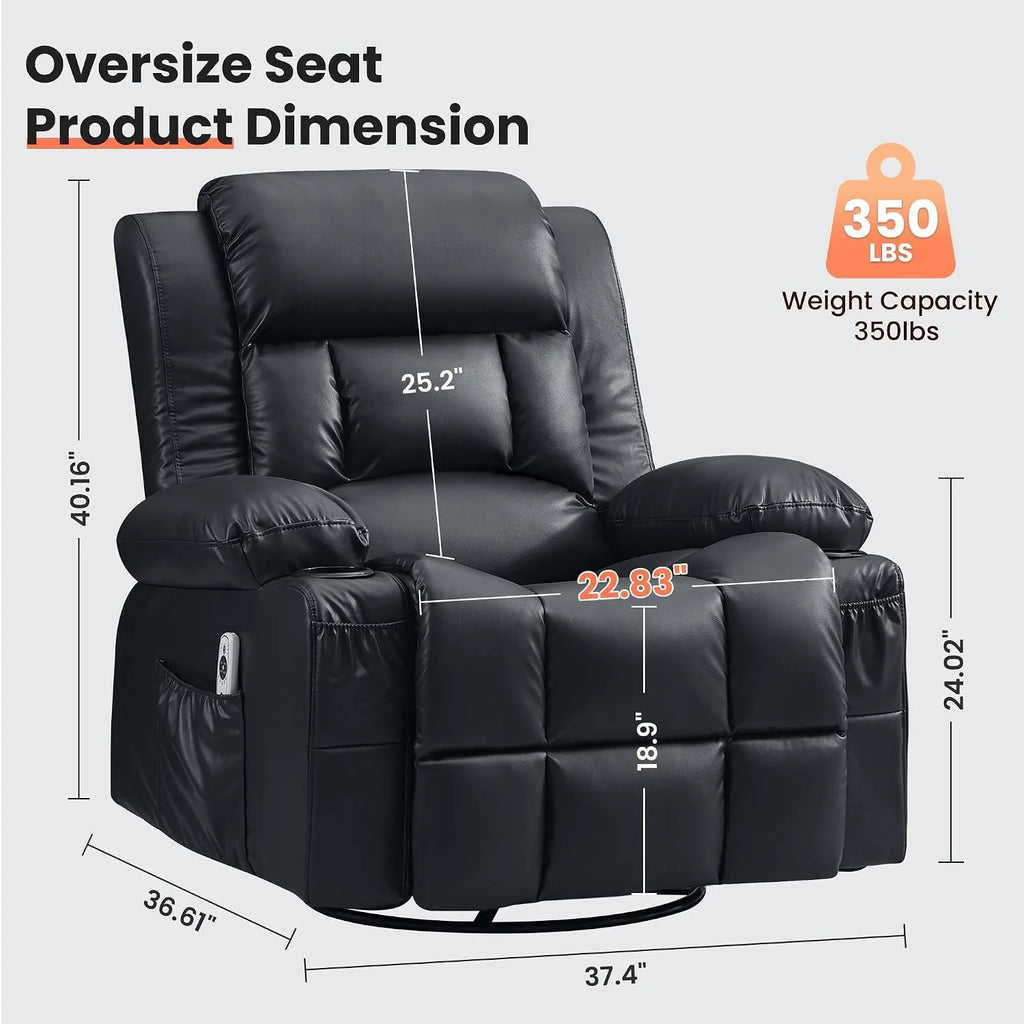Ergonomic Swivel Rocking Recliner Chair, Vibration Massage & Heat, Custom