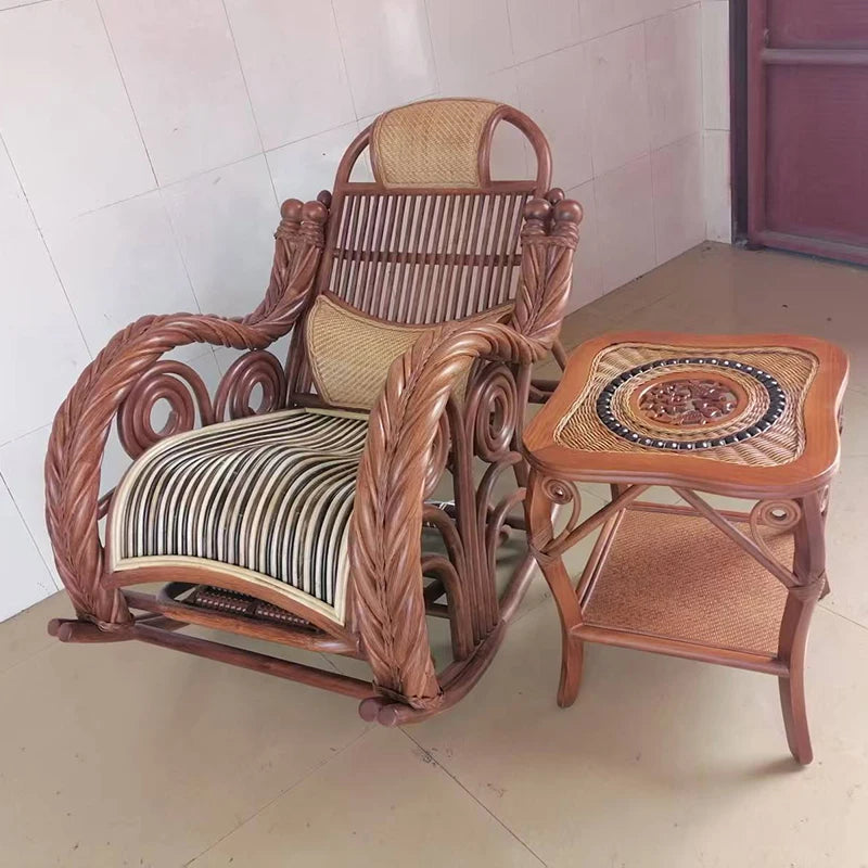True rattan rocking chair sun room high-end elderly home recliner rattan woven balcony casual rocking chair