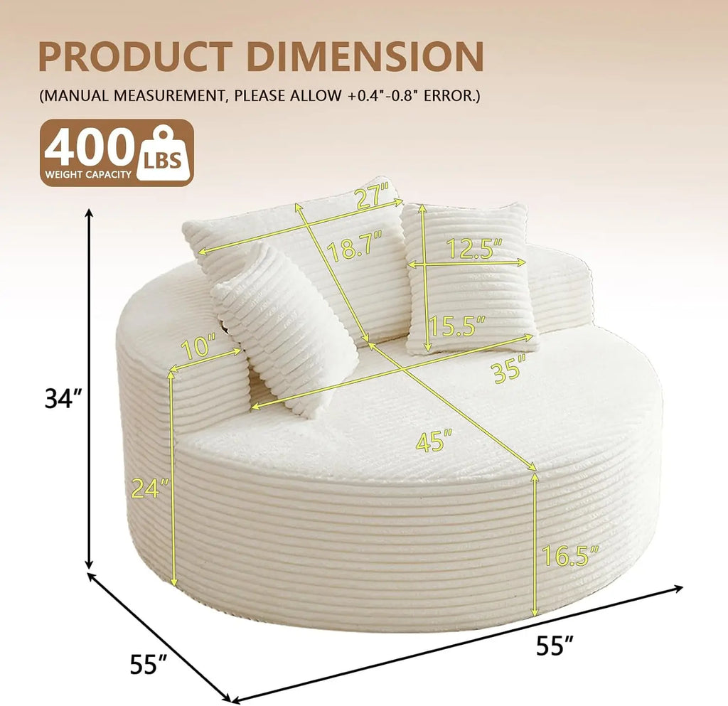 Oversized Round Chair Lounge Chaise Indoor, Upholstered Corduroy Deep Seat Cloud Large Circle Sofa Chair, No Assembly