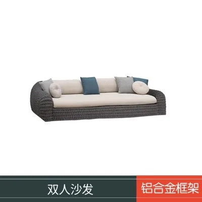 HYS Outdoor Rattan Sofa Combination Villa Courtyard Hotel Model Room Living Room Outdoor Homestay Leisure Rattan Chair