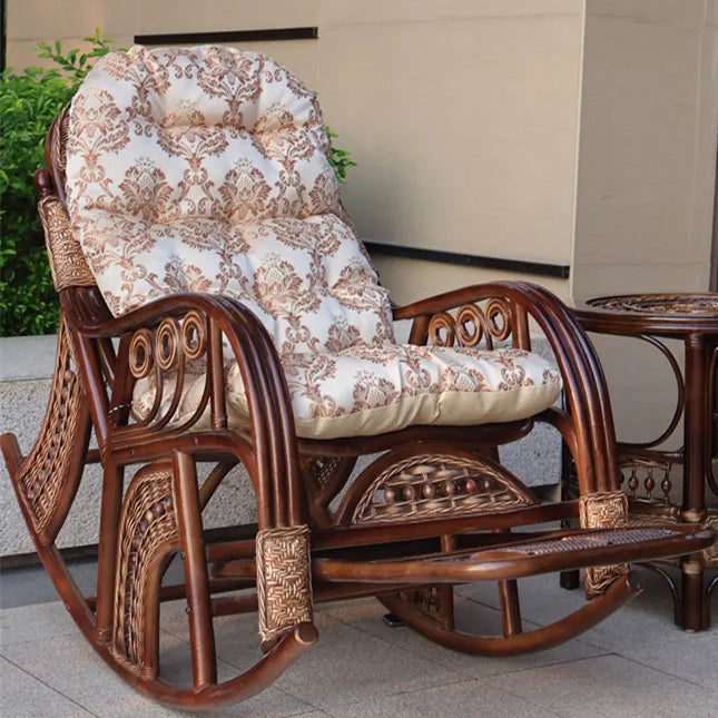 Natural rattan rocking chair elderly recliner balcony