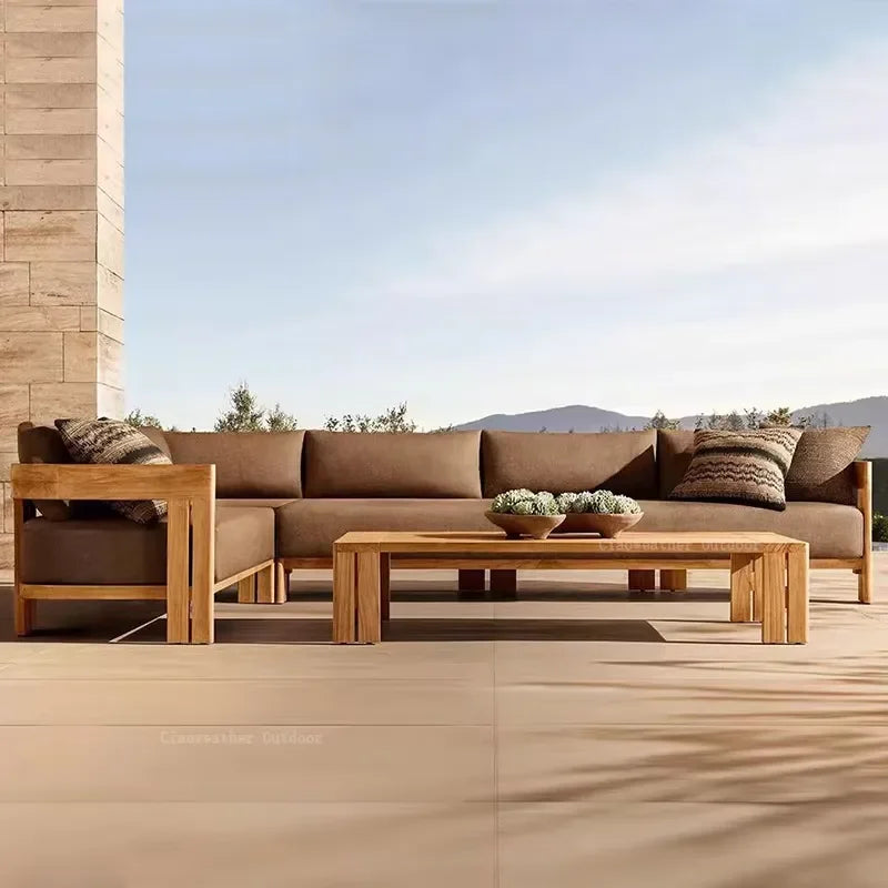 Modern Outdoor Teak Sofa Set Patio Combination Villa Leisure Furniture Waterproof Solid Wood Garden