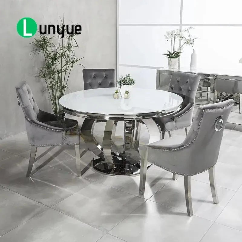 Modern Round Marble Dining Table Set with Rotating Susan for 4 6 8 Seater Dining Room Restaurant Furniture