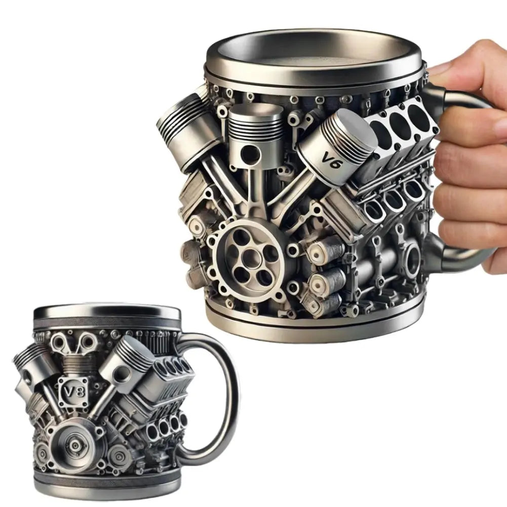 Unique Car Engine Coffee Cup Handmade V8/V6 Engine Stainless Steel Cup Tea Cup Suitable For Office Car Enthusiasts As A Gift