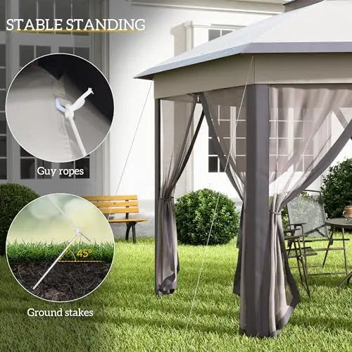 13' x 13' Pop Up Gazebo, Hexagonal Canopy Shelter with 6 Zippered Mesh Netting, Event Tent with Strong Steel Frame for