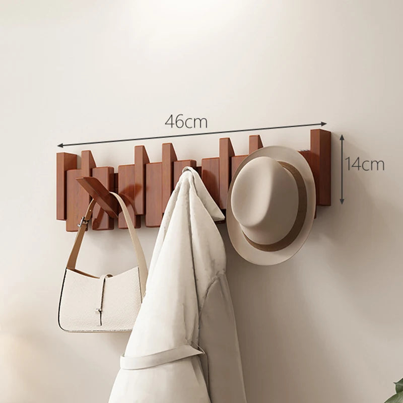 Walnut Wood Coat Rack Wall Mounted Hooks Key Clothes Hanger Hallway Door Home Bedroom Entrance Decor Organizer Rack