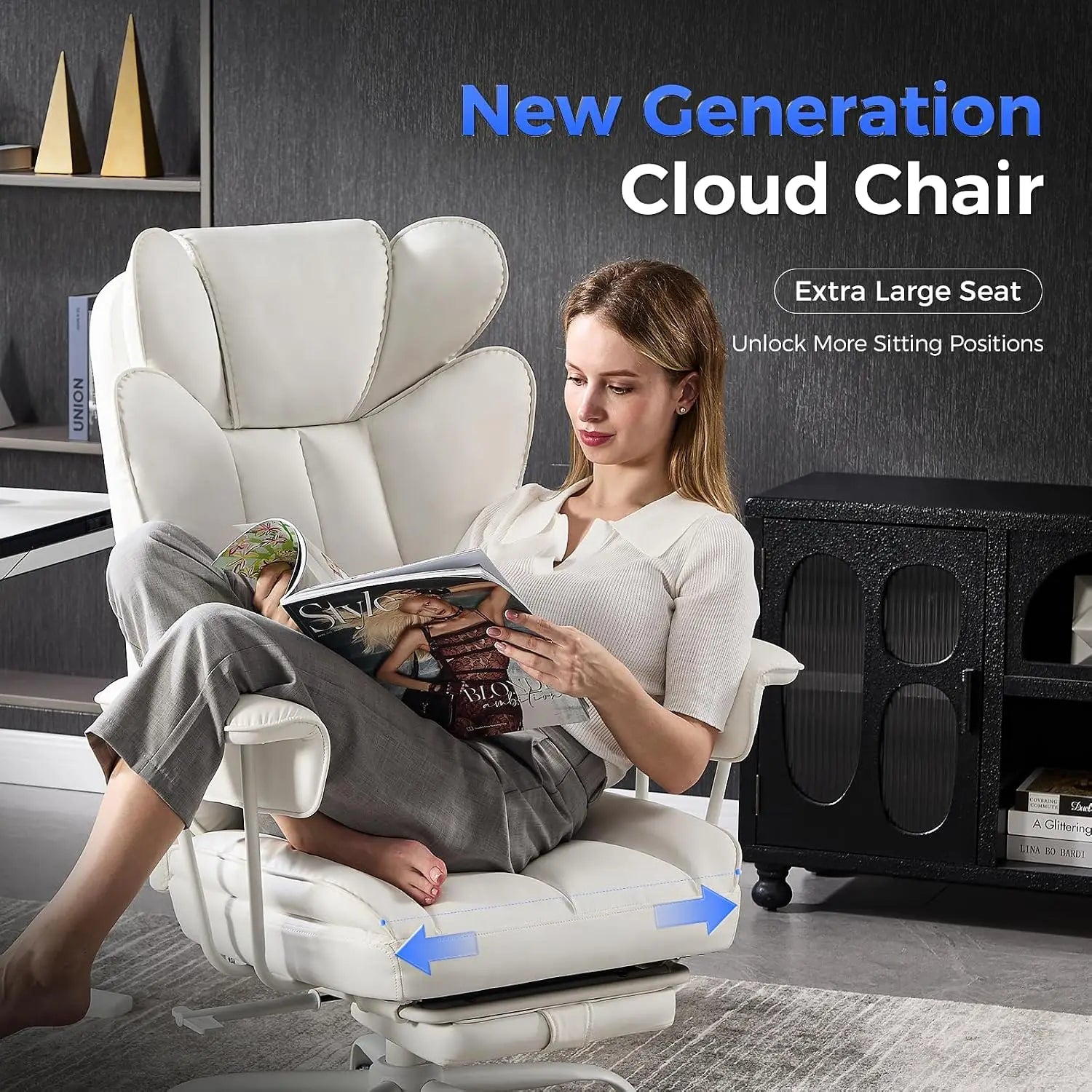 Wide Ergonomic Office Chair with Footrest, High Back Lumbar Support, Reclining Gaming Computer Chair for Heavy People (White)