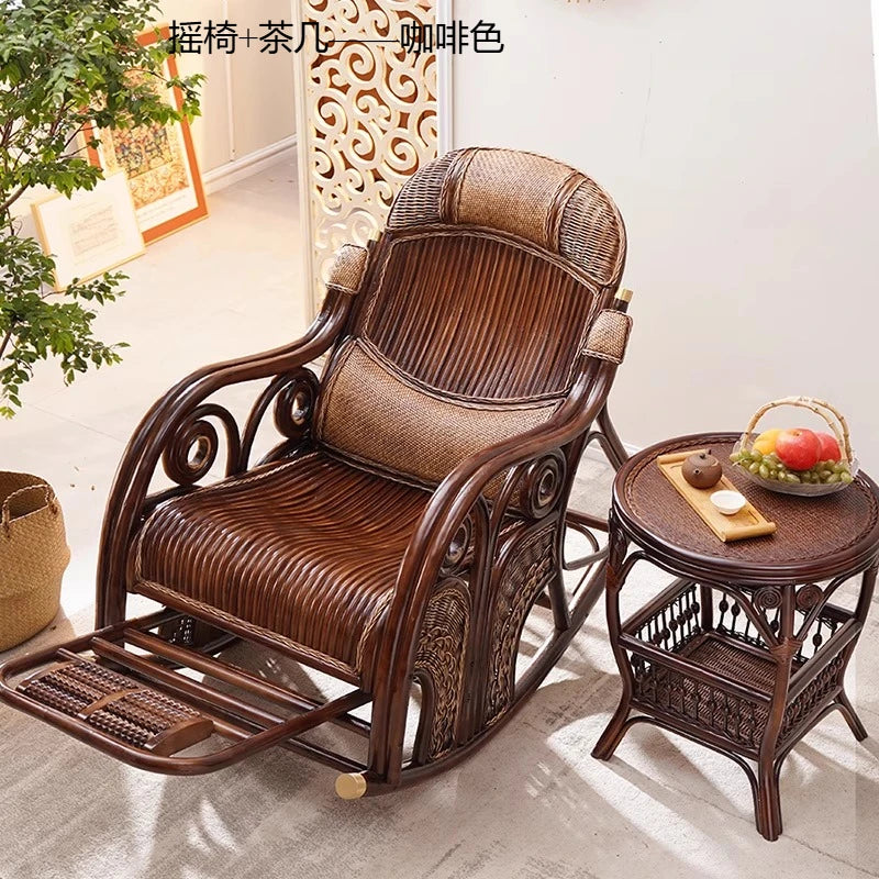 natural true rattan rocking chair recliner sofa single balcony home leisure retro cushion living room