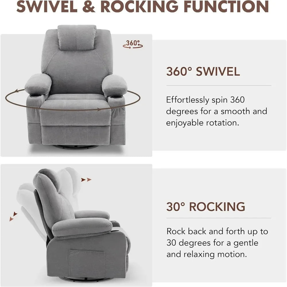 Rotating Joystick Lounge Chair with Heating and Massage, 360 Degree Rotating Lounge Chair with Cup Holder and USB Port