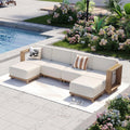 Aoxun Patio Furniture Set, 6 Piece Outdoor Wicker Sofa, Yellow/Beige | All‑Weather Rattan Modular Sofa with 10'' Ultra‑Thick Cus