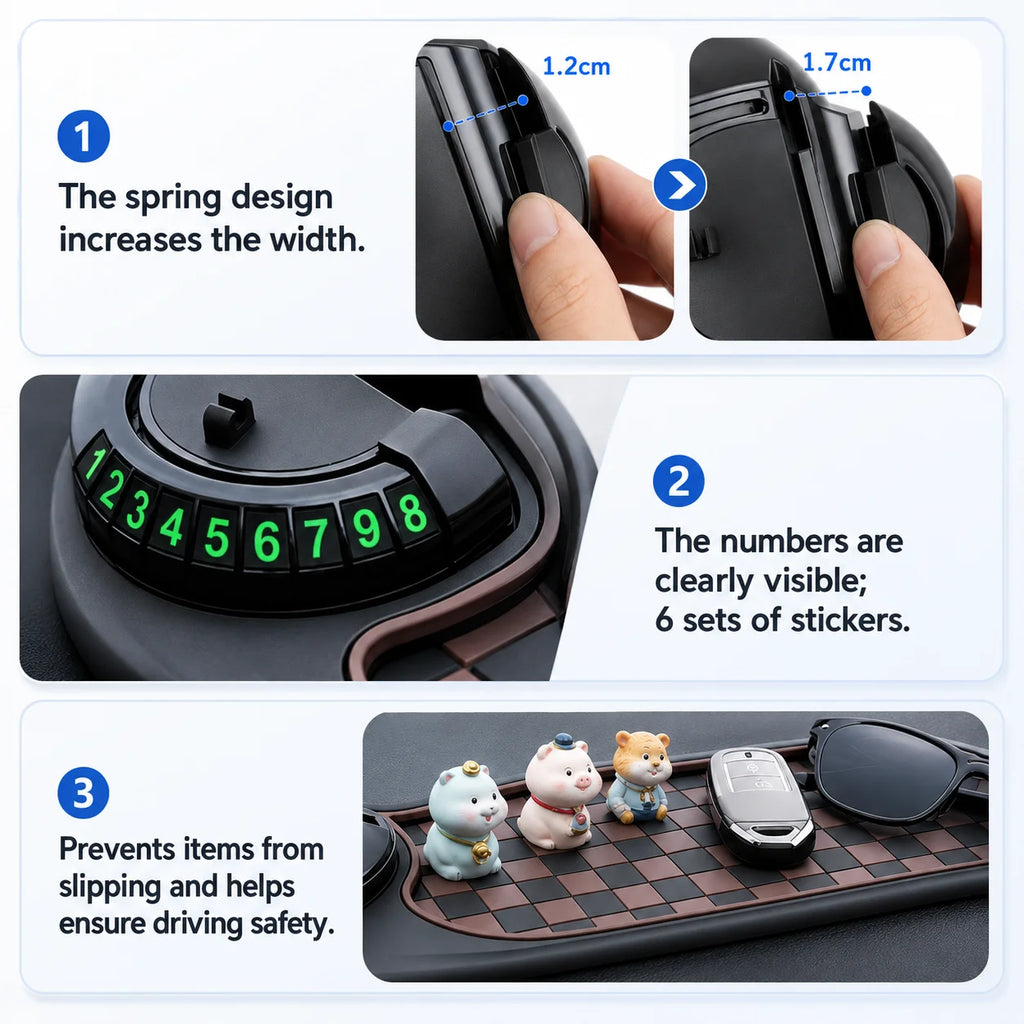 Car Anti-Slip Mat Phone Holder 360-Degree Rotation Dashboard Non-Slip Adhesive Pad Organizer for Keys Pens Sunglasses Interior