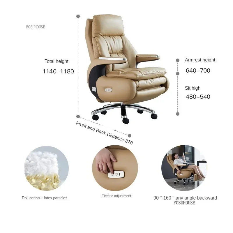 Nordic Designer Leather Boss Office Chairs Comfortable Leather Back Computer Chairs Lunch Break Gaming Chairs office Furniture A