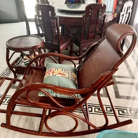 Balcony elderly rattan chair household large medium new Chinese real rattan recliner