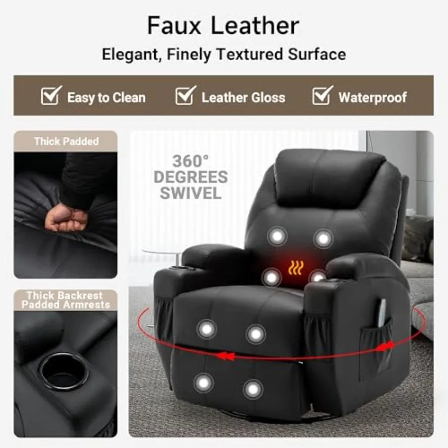 Recliner Chair,Rocking Chair with Massage and Heat,360° Swivel Recliner Chairs for Adults,for Bedroom,Nursery,Living Room Chairs