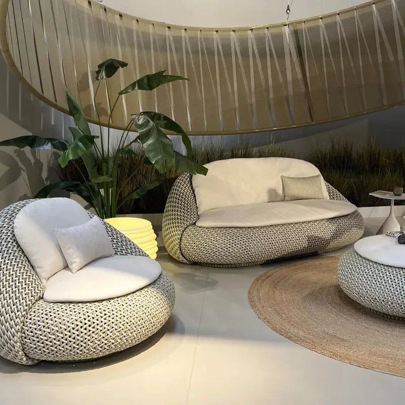 Nordic Outdoor Aluminum Rattan Sofa Single Seater Waterproof Garden Patio Villa Courtyard Furniture