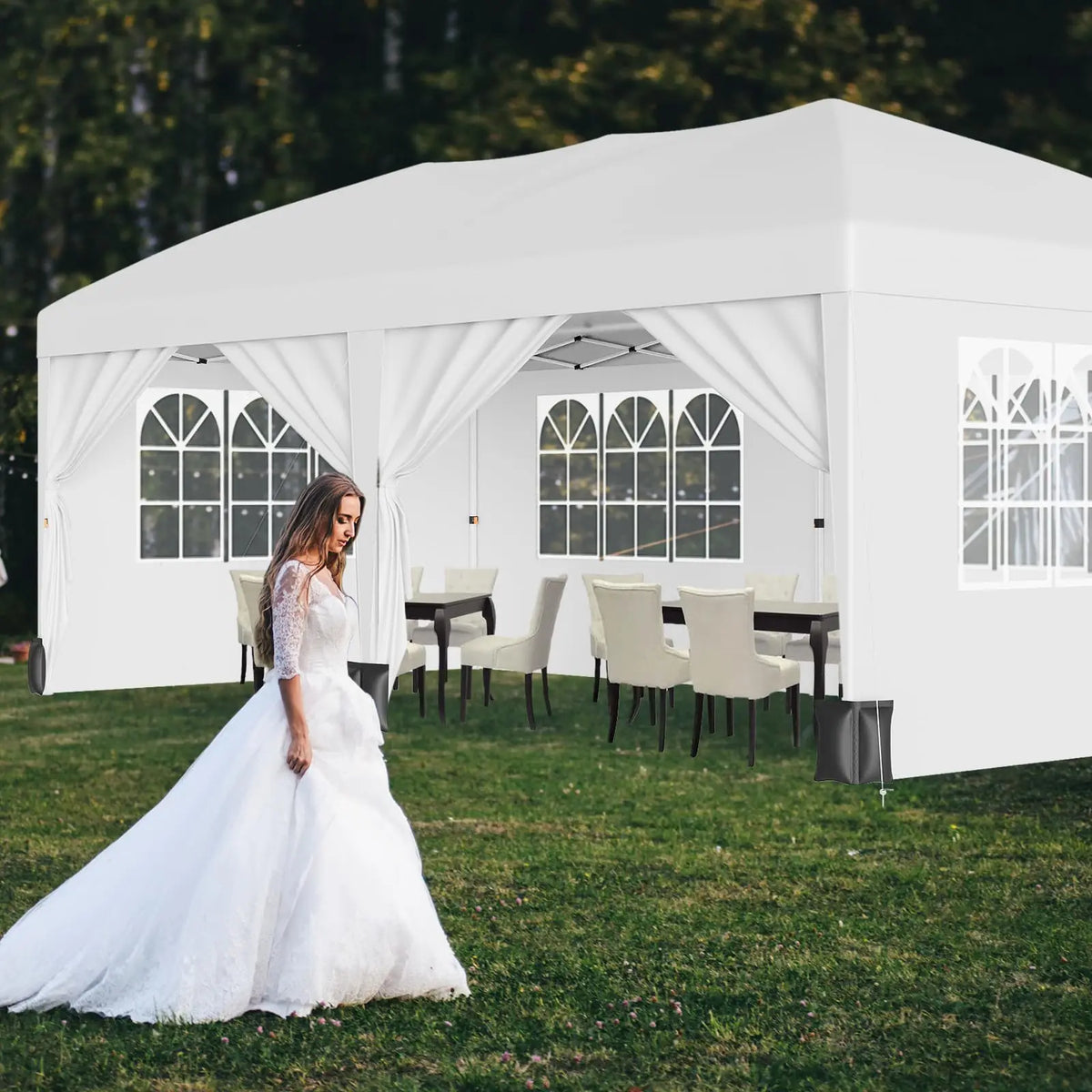 10x20 Pop Up Canopy Tent With 6 Sidewalls, Heavy Duty Party Gazebo With Windows, Zipper Doors, Sandbags And Carry Bag For Events
