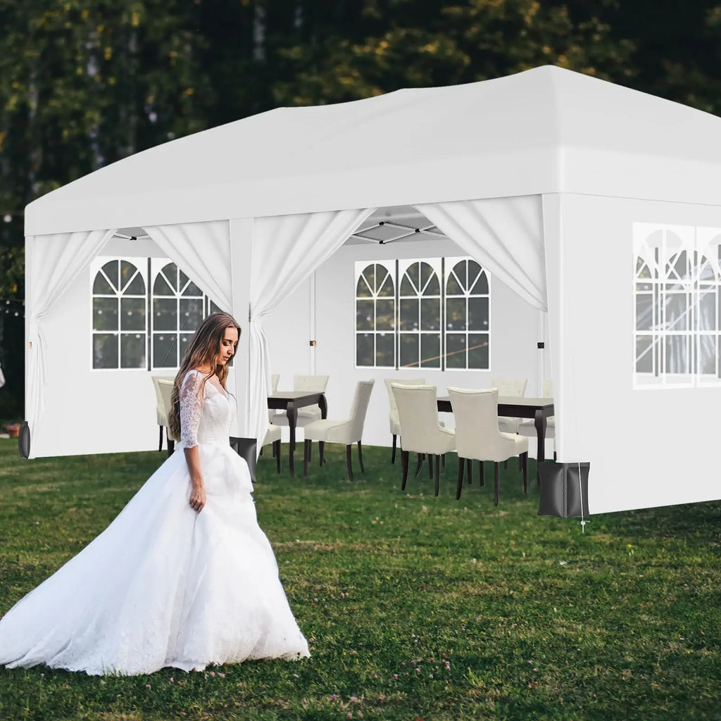10x20 Pop Up Canopy Tent With 6 Sidewalls, Heavy Duty Party Gazebo With Windows, Zipper Doors, Sandbags And Carry Bag For Events