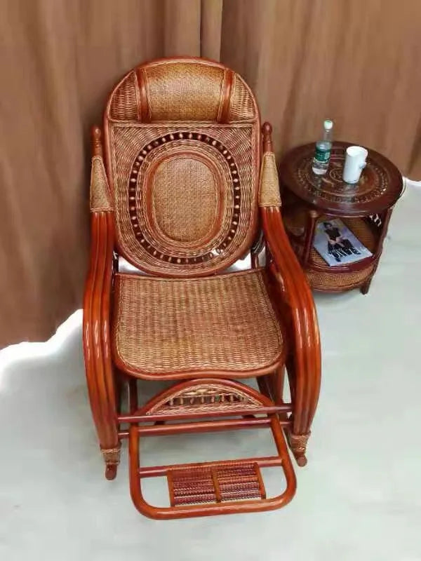 CZ Rocking Chair Hanging Basket Natural Real Rattan Plant Woven Relaxing Leisure Recliner