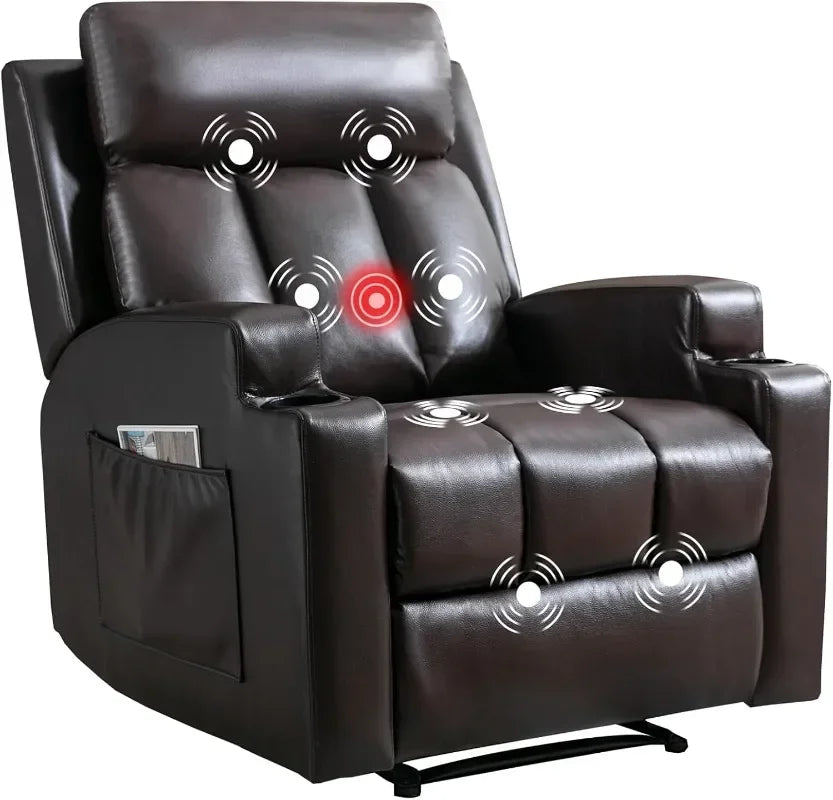 CANMOV Manual Recliner Chair with Massage and Heat,Breathable Leather Recliner Chair with Armrest and Backrest