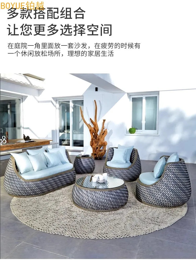 Nordic outdoor double rattan sofa art living room balcony rattan chair waterproof sunscreen courtyard casual
