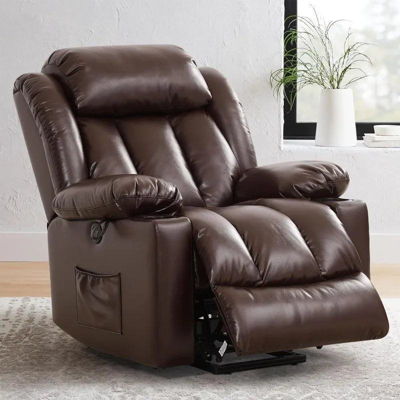 PARKOL Power Lift Recliner Chair for Elderly & Seniors, Breathable Leather Electric Recliner with Vibration Massage & Lumbar