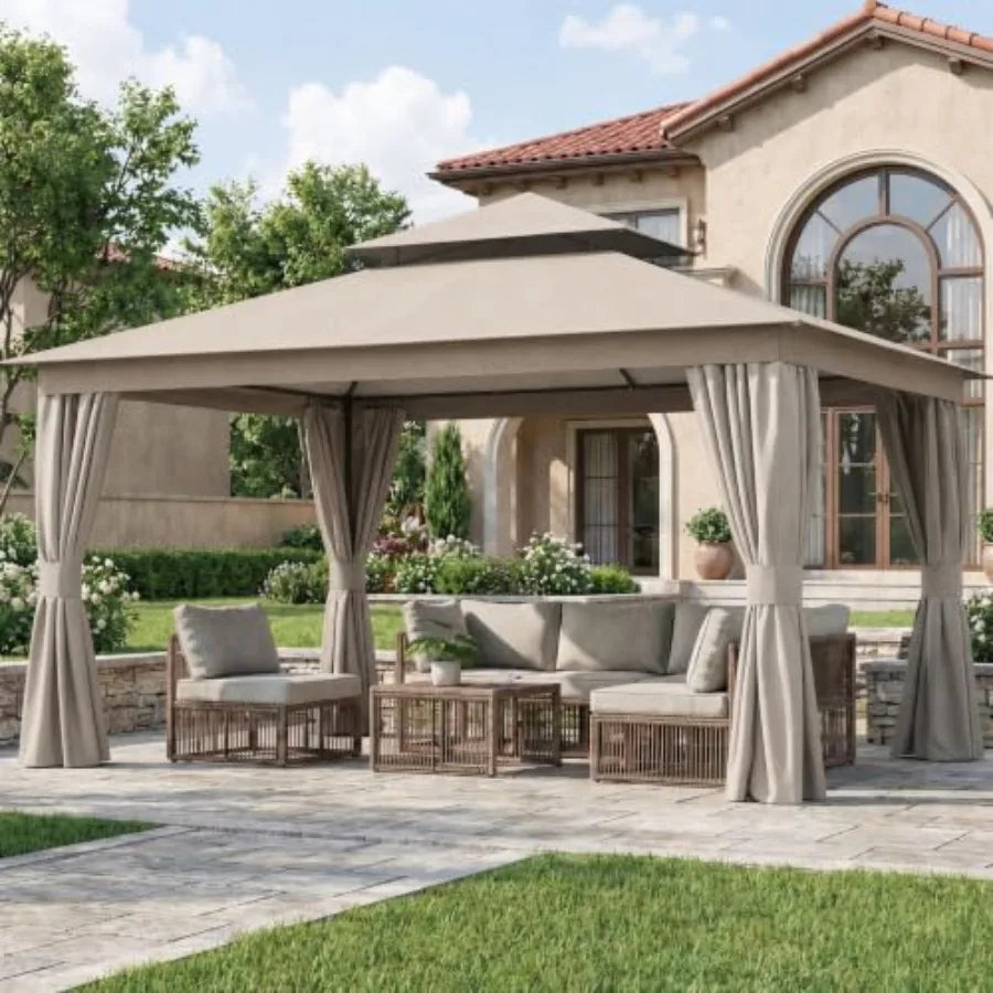 10'x12' Outdoor Patio Gazebo Canopy with Double Roofs and Mosquito Nettings