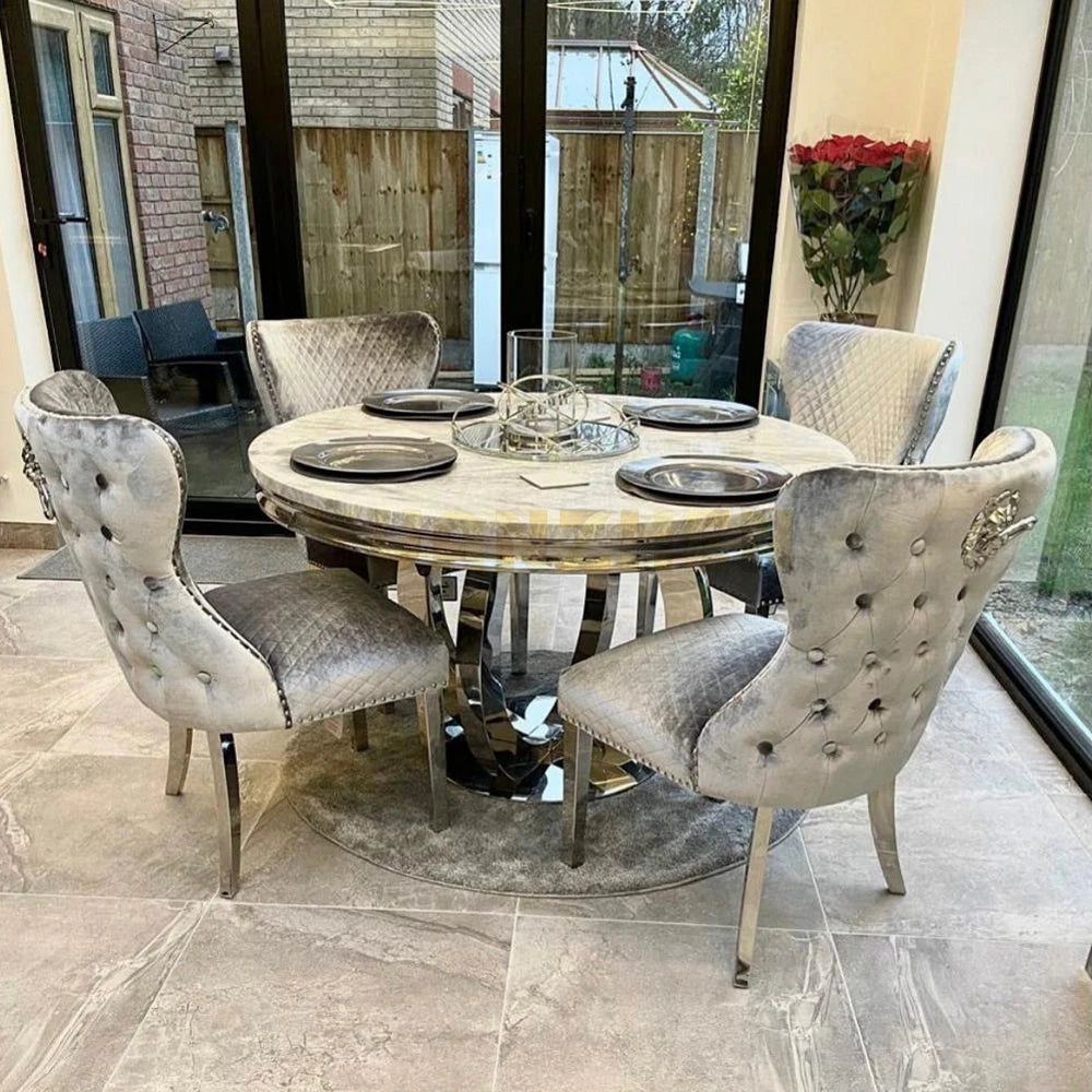 Modern Round Marble Dining Table Set with Rotating Susan for 4 6 8 Seater Dining Room Restaurant Furniture