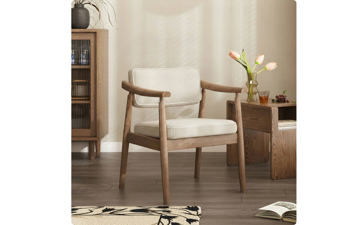 Corduroy Armchair Padded Ash Wood Chair Wood Chair with Cushions Minimalist for Reading Corner, Dining Room