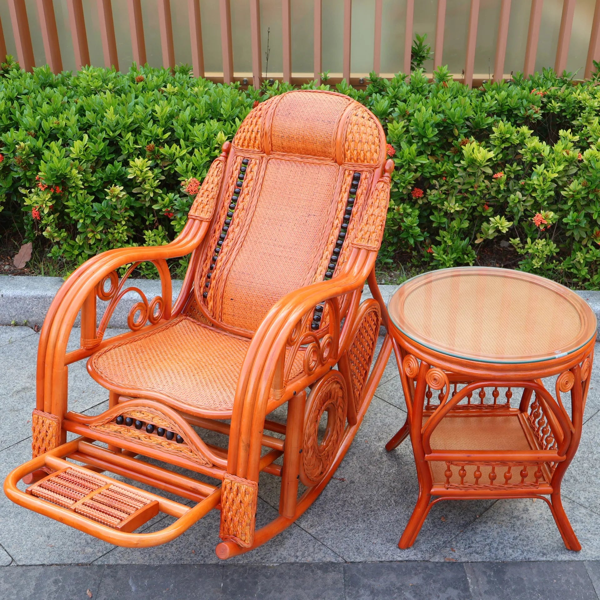 Natural rattan rocking chair sofa recliner lazy adult elderly chair living room