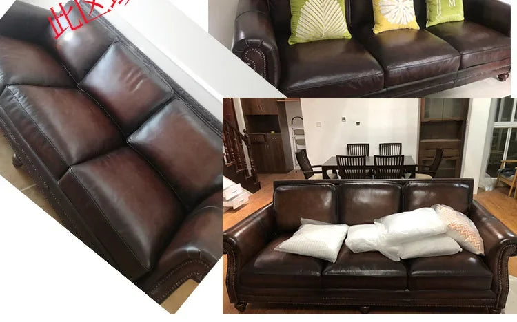 TT Modern simple first-layer cowhide leather sofa home living room upholstered furniture simple solid wood