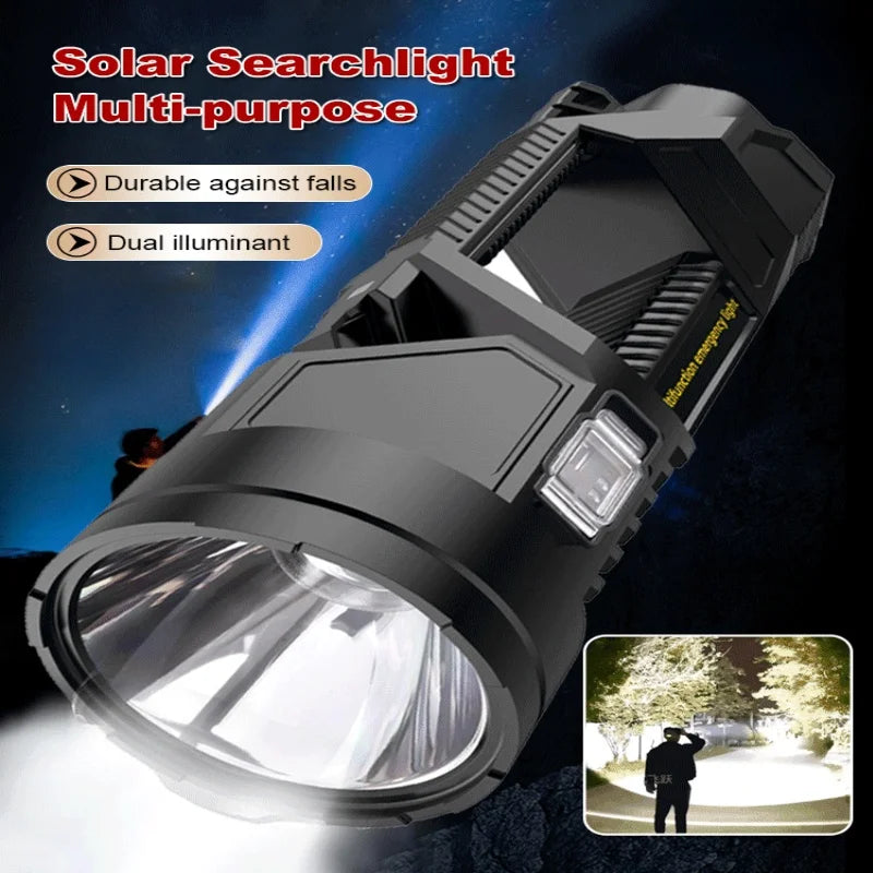Solar Flashlight Super Bright Usb Rechargeable Long Range Multiple Lighting Modes LED Flashlight Home/outdoor Searchlight