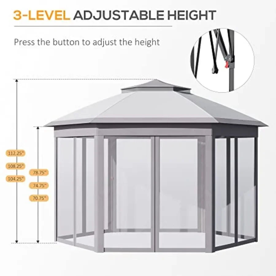 11' x 13' Pop Up Gazebo  Tent with Zippered Mesh Sidewalls and Carrying Bag Event Tent Shelter for Patio Garden Backyard Gray