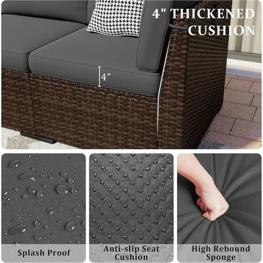 8-Piece Outdoor Patio Furniture Set with 44 Fire Pit Table, Rattan Sectional, Coffee Table, Waterproof Covers, Gray