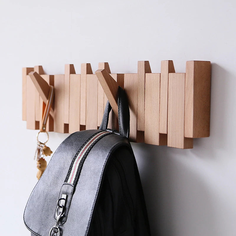 Beech and Walnut Coat Rack Wall Mounted Sticks Piano Clothes Rack Creative Hanging Doorway Entrance Cloak Rack Home Decor