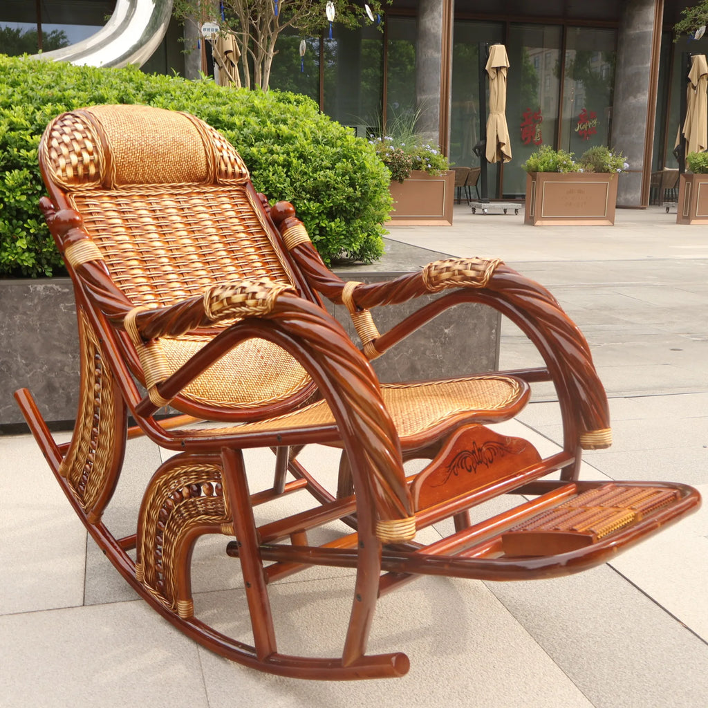 Balcony elderly rattan chair household large medium new Chinese real rattan recliner