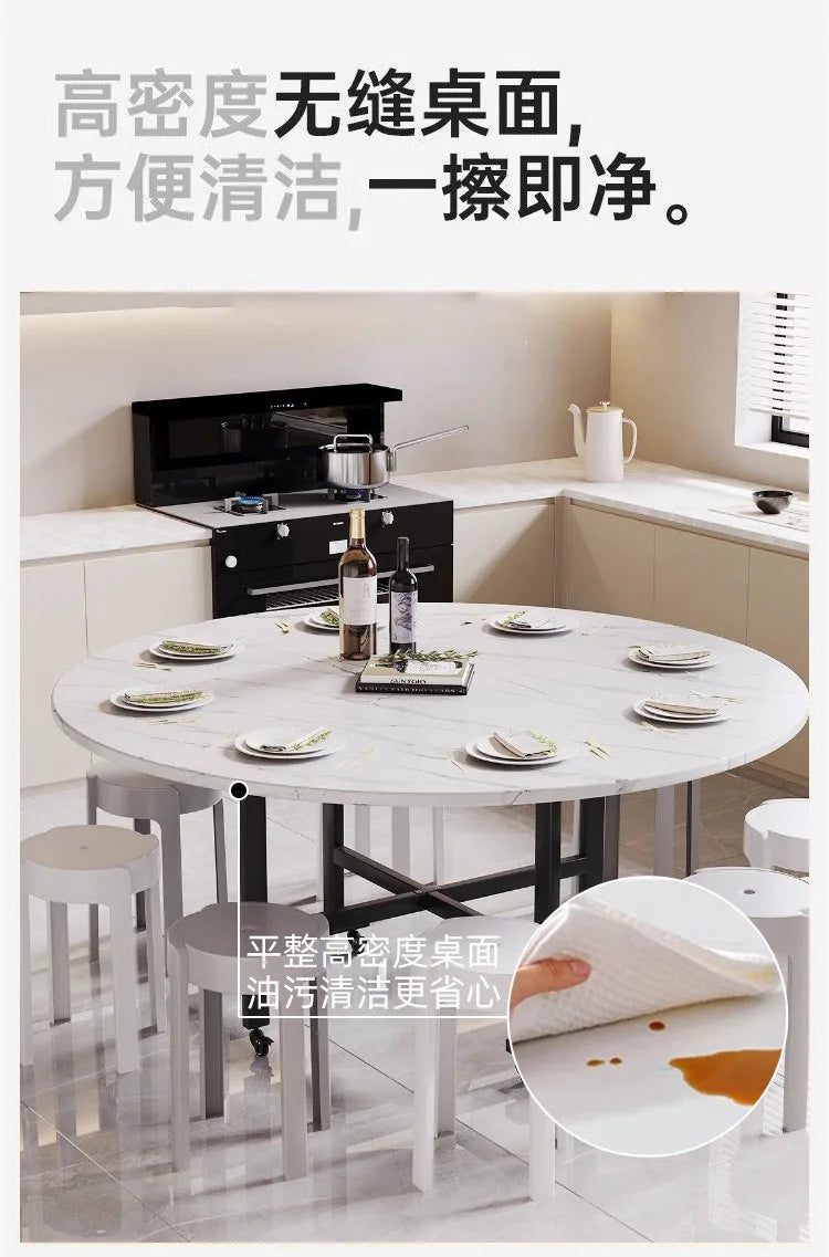 Folding Round Table for Home Rental Small Apartment Movable Folding Dining Table Large Round Table with Turntable